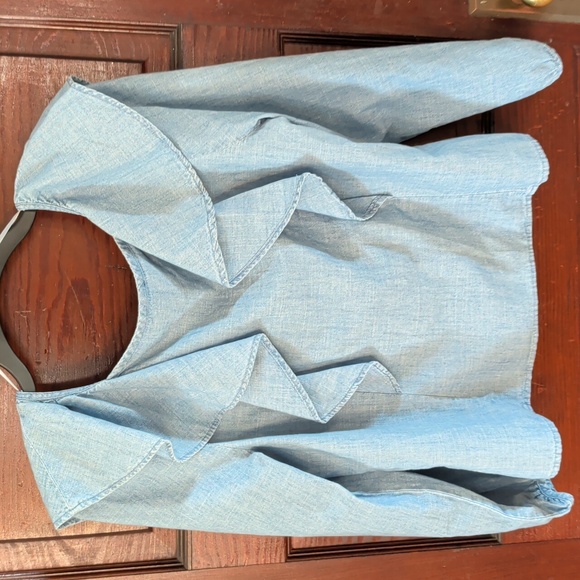 J Crew Chambray Cottagecore Square Neck Ruffle Long Sleeve Top M - Picture 4 of 7